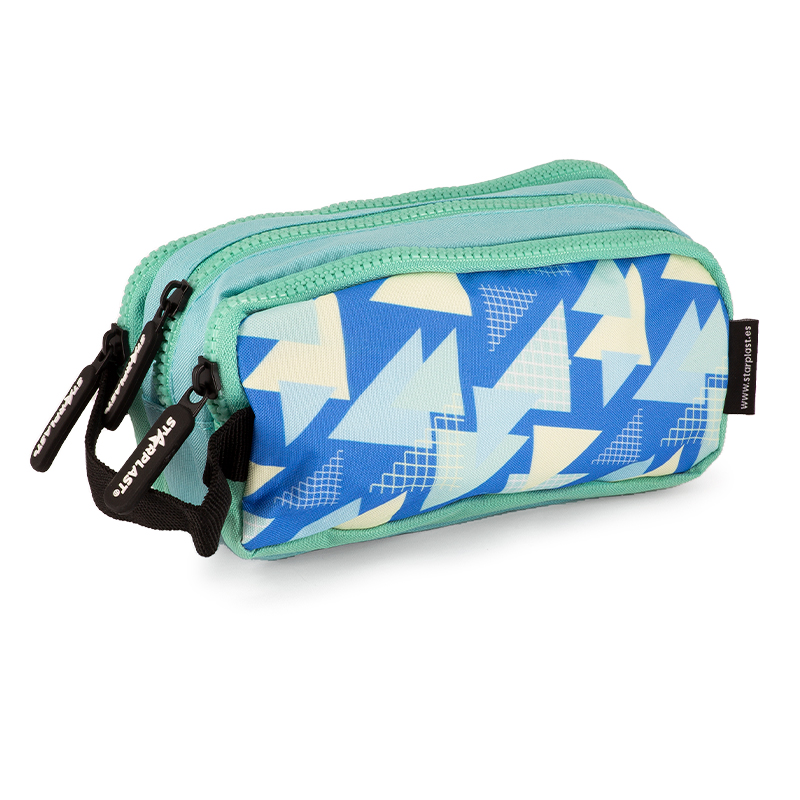 Estuche de 3 cremalleras con diseño de triángulos