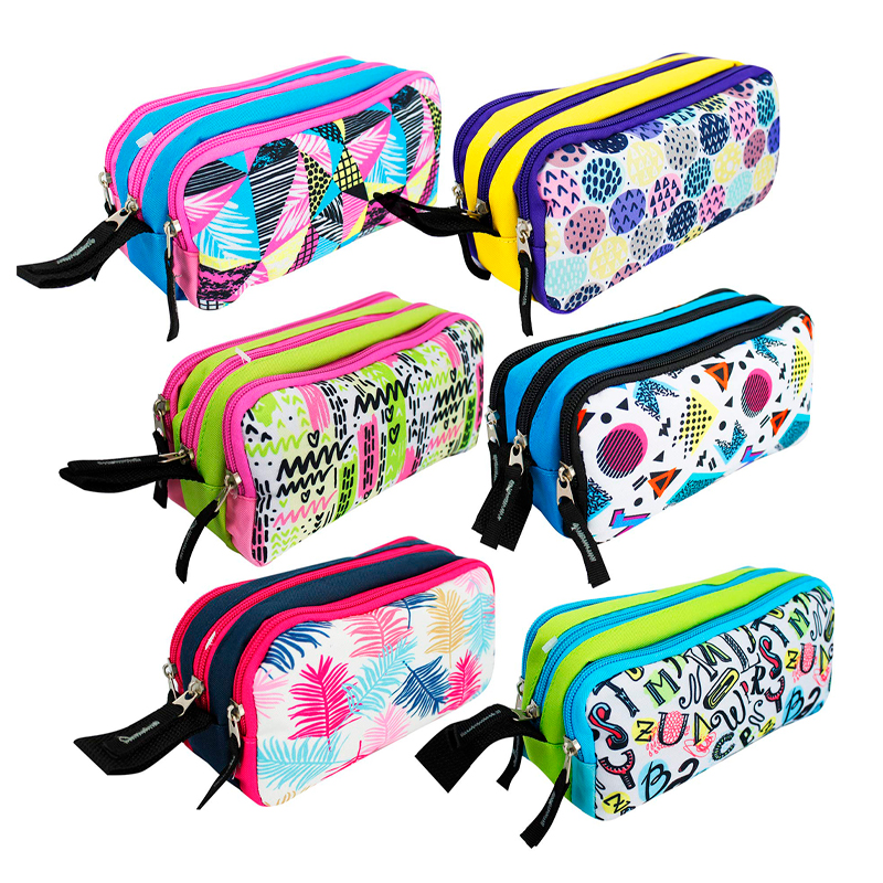 Estuche de 3 cremalleras diseño patrones